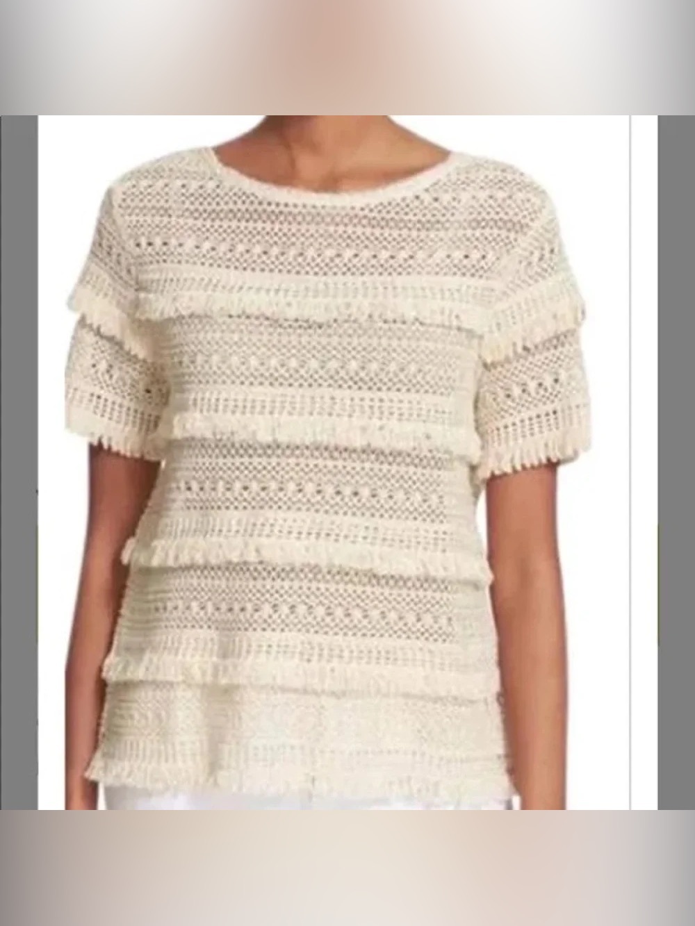 Joie "Rafel" Fringed Open-Stitch Knit Top Size Medium